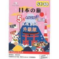 SoftBank日本5天 4.5G/5G 无限数据卡| 最后启用日期：30-12-2025