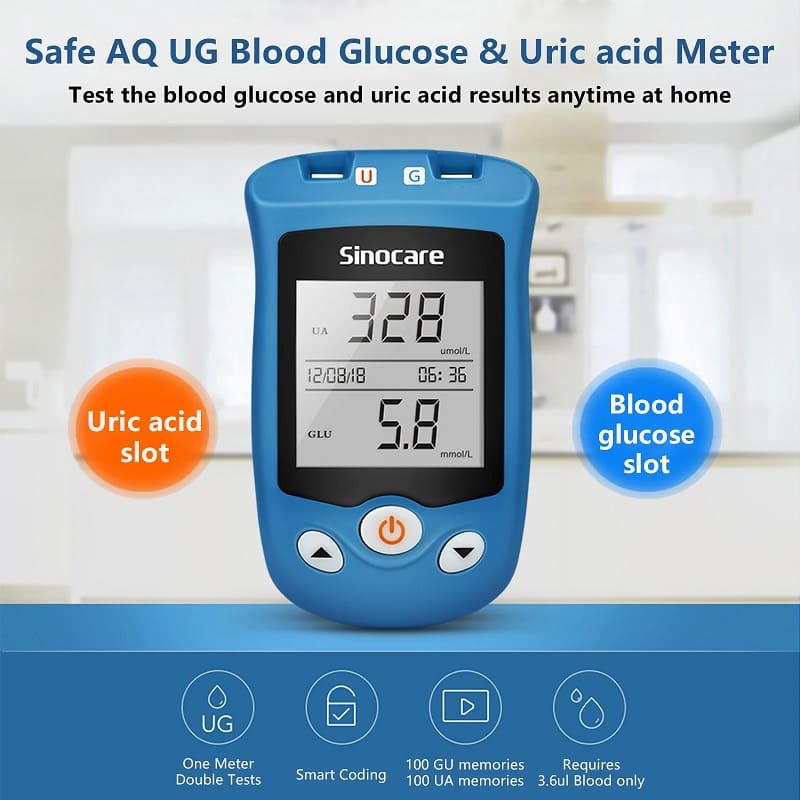 Sinocare - Safe AQ UG Blood Glucose and Uric Acid Meter (International  Version) Main Unit, Comes with Patented Pain Relief Blood Collection Pen -  SINOCARE-METER